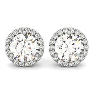 14k White Gold Round Prong Halo Style Earrings (1 cttw)