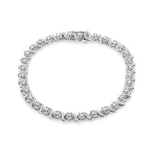 Sterling Silver Spiral Wave Curved-Link Tennis Bracelet