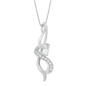 Espira 10K White Gold 1/5 cttw Round Cut Diamond Swirl Pendant Necklace (J-K, I1-I2)