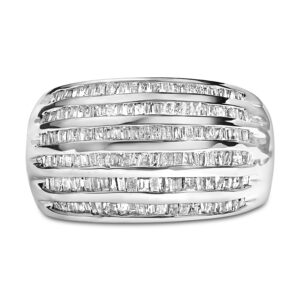 Sterling Silver Baguette Diamond Cocktail Ring Rhodium