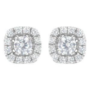 .925 Sterling Silver 1/2 cttw Brilliant Round-Cut Diamond Solitaire with Halo Stud Earring (I-J, I2-I3)