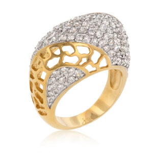 Goldtone Sterling Silver Pave CZ Cocktail Ring