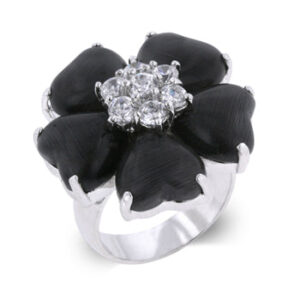 Black Heart Clover Women's Silver Ring